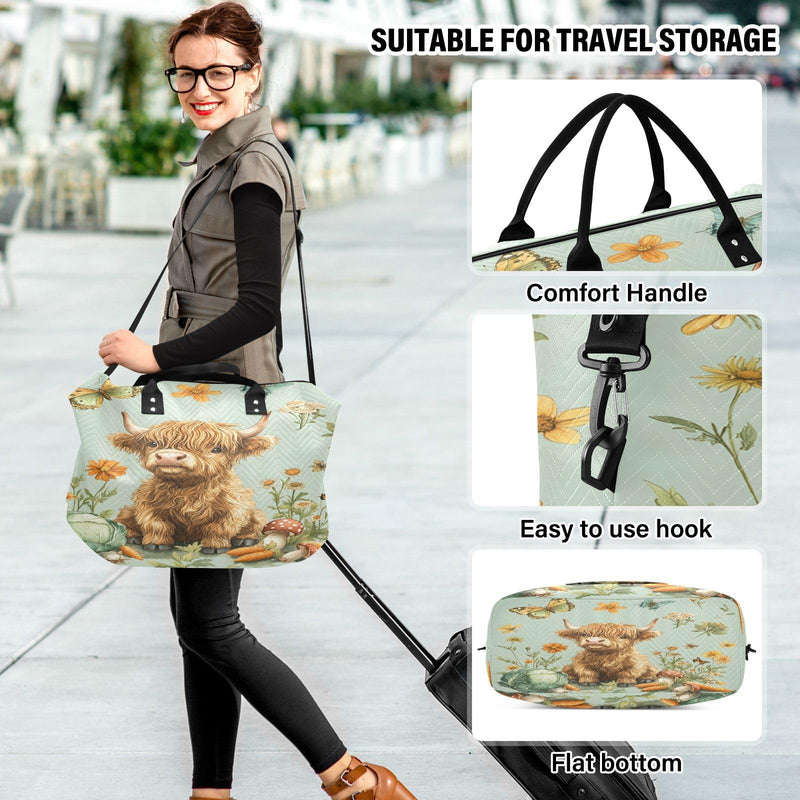 Cow Travel Gym Bag, Highland Cow Vegetables Weekender Overnight Duffle for Women with Toiletry Bag Travel Swim Cow 46
