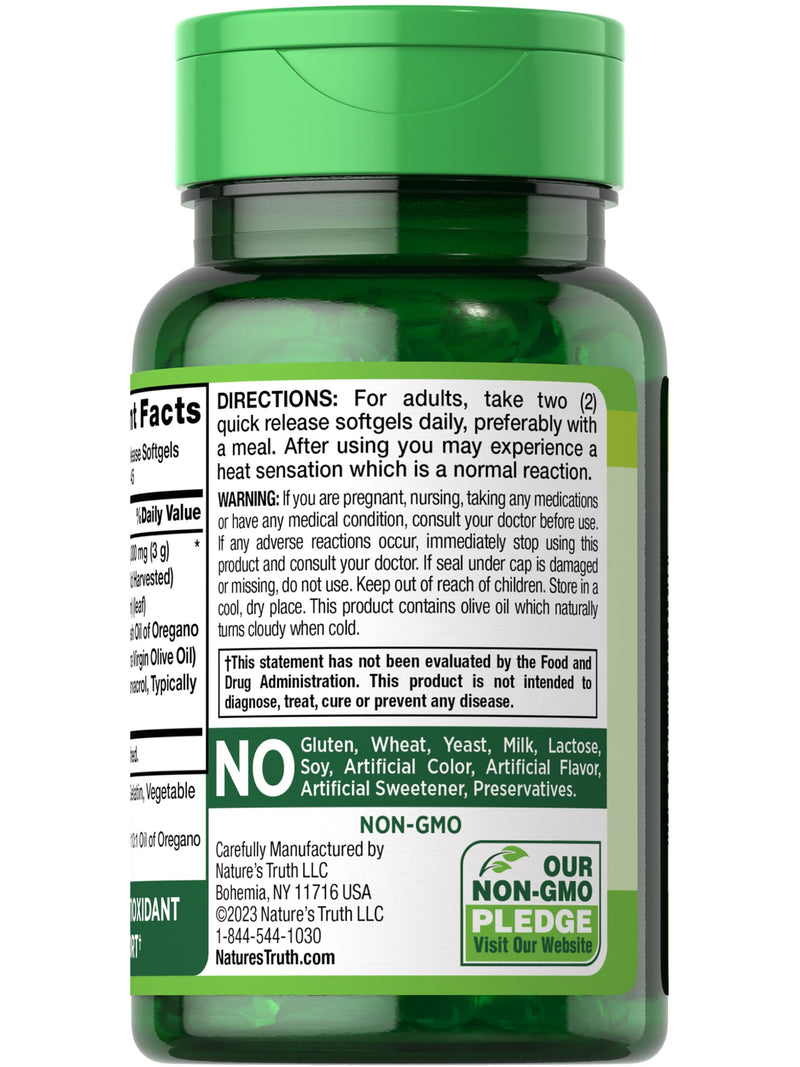 [Australia] - Oregano Oil Softgels | 3000mg | 90 Pills | Contains Carvacrol | Non-GMO, Gluten Free | By Nature's Truth 90 Count (Pack of 1) 
