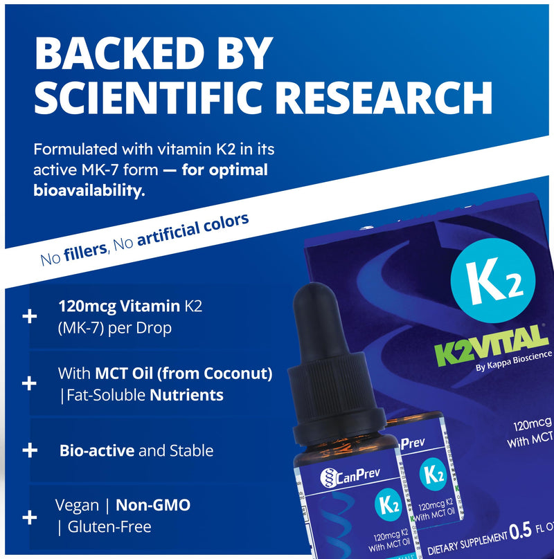 CanPrev Vitamin K2 Liquid Drops, 30mcg MK-7 Per Drop, 15ml | K2VITAL MK-7, MCT Oil Base, Supports Strong Bones and Heart Health, Pairs with Any D3, 300 Servings, Vegan