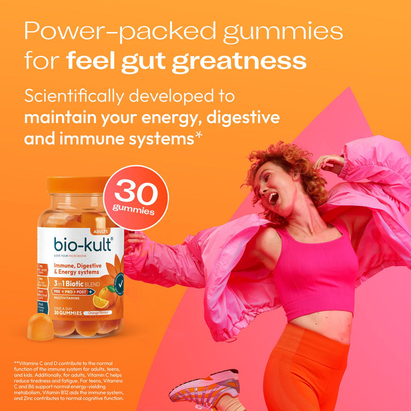 Bio-Kult 3in1 Gut Health Gummies for Adults | 2B CFU + Multivitamins | Orange Flavour | 30 Probiotic Gummies One Size