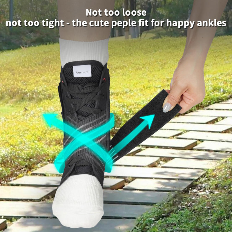 [Australia] - Ankle Brace for Sprained Ankle Lace up Support Brace for Women Men with Side Splints Adjustable Ankles Stabilizer for Injury Recover, Sports, L Black Large 