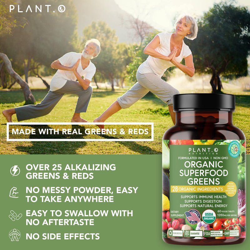 [Australia] - Plant.O Organic Super Greens [Fruit & Veggie Supplement] High Absorption Antioxidants from Green Powder with Alfalfa, Beet Root, Tart Cherry for Immune Support, Gut Health, Energy, 60 Veggie Tablets 60 Count (Pack of 1) 