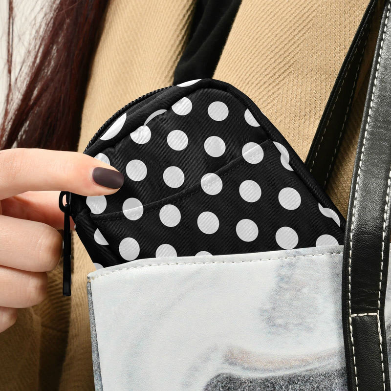 Polka Dot Black Pill Organizer Case Modern 7 Day Travel Pill Box with Zipper Portable Weekly Vitamin Medicine Supplement Holder Pouch Bag