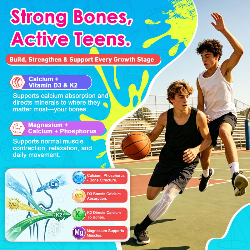 Teen Methylated Multivitamin Gummies + Algae Omega 3, Superfoods, Probiotic | Boys Girls 12-19, Vitamin A C D3 K2 B Complex, Calcium Magnesium Zinc for Bone, Brain, Immune & Gut Support, No Sugar, 2 Pack