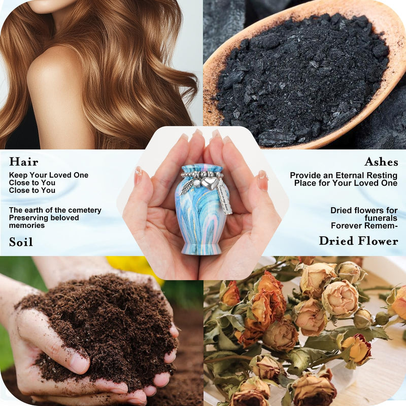 [Australia] - Dletay Small Urns for Human Ashes Keepsake 2.85 Inch Memorial Mini Cremation Urn for Women Men Aluminum Decorative Funeral Urns - Ocean Blue 