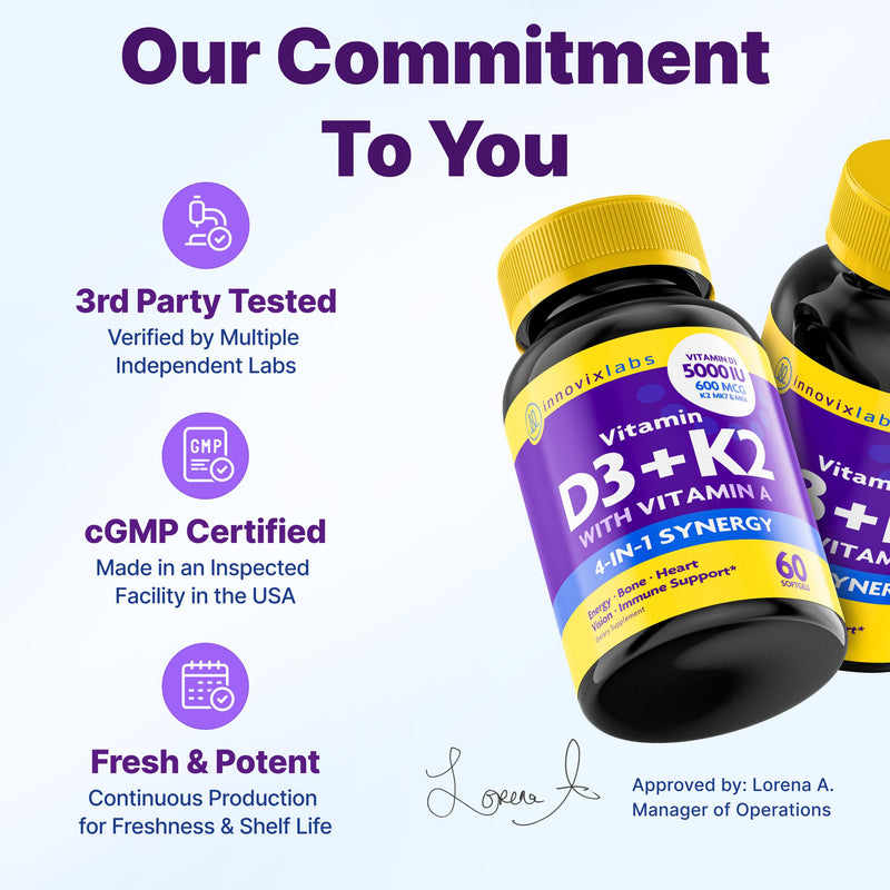 [Australia] - InnovixLabs Vitamin D3 K2-5000 IU Vitamin D3 Plus 600 mcg Vitamin K2 MK4 and MK7 for Max Calcium Absorption, Supports Bone, Immune, Heart Health, 3rd Party Tested, Gluten Free, 60 Softgels 