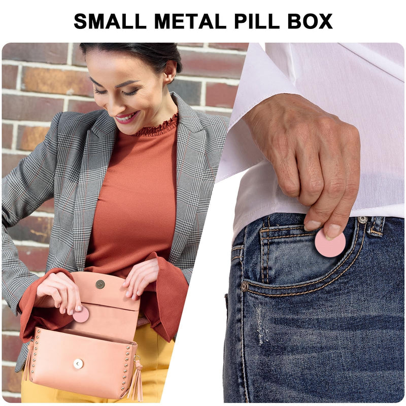 Small Pill Case Metal Pill Box - Portable Pill Container for Pocket Purse | Single Waterproof Pill Holder for Vitamins, Cod Liver Oil, Medicine, Daily Pill Organizer Pink S