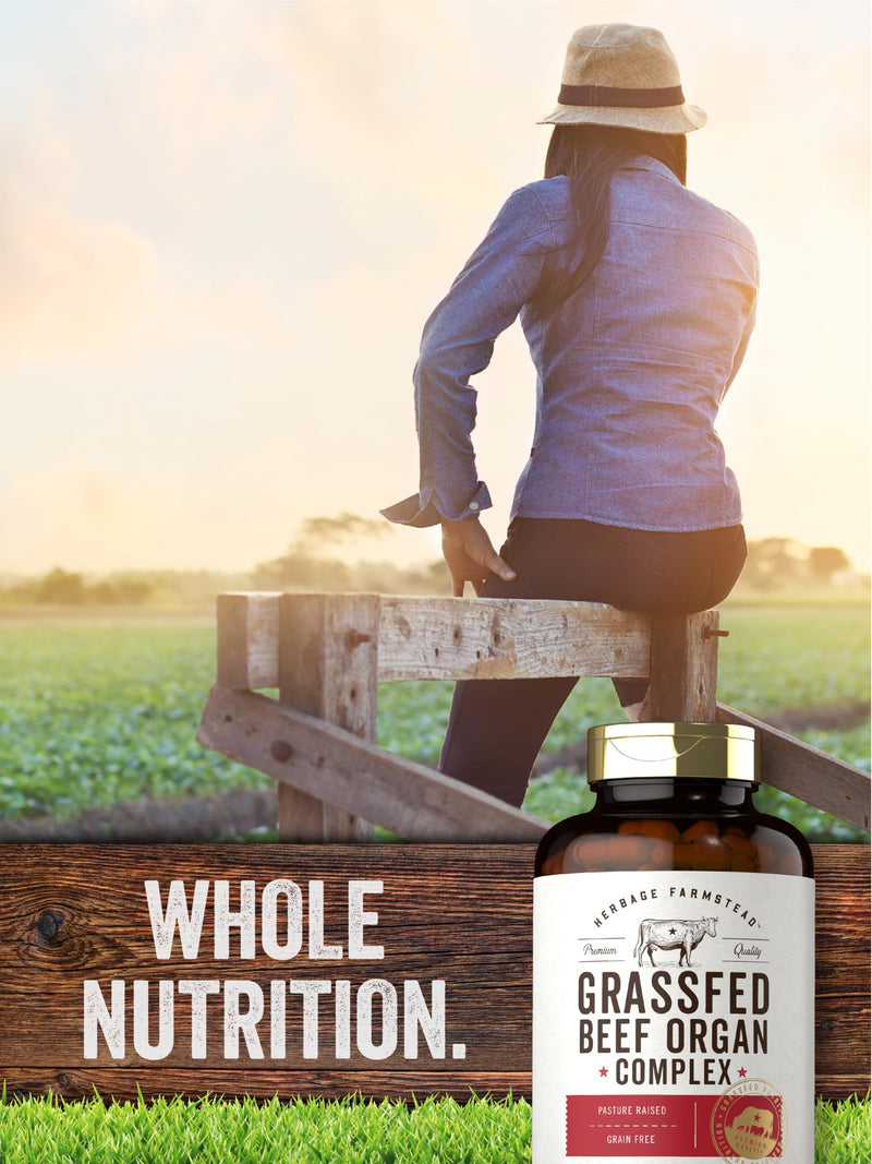 [Australia] - Carlyle Grass Fed Beef Organ Complex | 200 Capsules | Pasture Raised, Grain Free Supplement | with Desiccated Liver, Kidney, Pancreas, Heart, Spleen | Non-GMO, Gluten Free | by Herbage Farmstead 