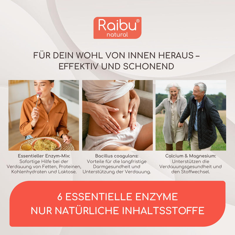 [Australia] - Digestive enzymes, enzyme complex - bromelain, papain, protease, amylase, lipase and lactase - bacterial cultures & natural calcium for better formula - 90 enteric-coated capsules - Raibu 