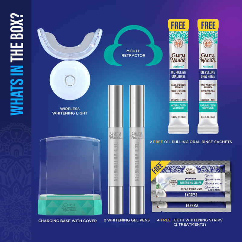 [Australia] - GuruNanda Professional Teeth Whitening Wireless Kit with LED Light & Whitening Pen, Helps Remove Surface Stains from Coffee, Food, Soda, 40 Treatments 