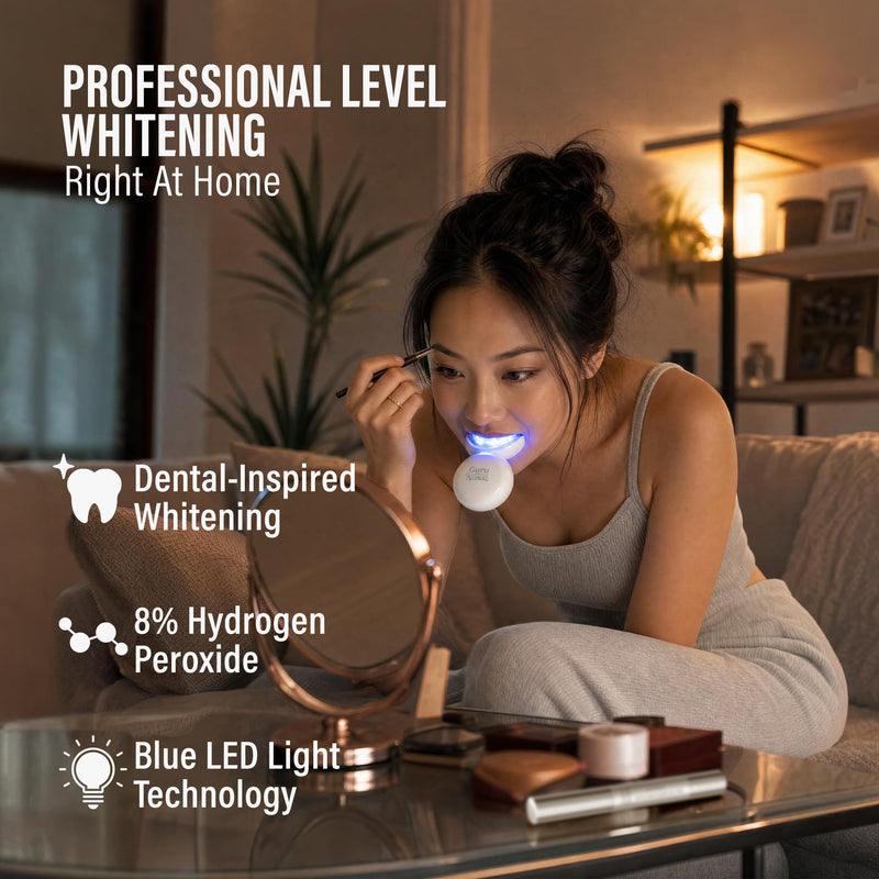 GuruNanda Teeth Whitening Kit - 8% Hydrogen Peroxide Teeth Whitening Gel Pen & Advanced Wireless LED Accelerator Light, Upto 10 Shades Whiter Teeth, Professional Dentist-Inspired System, 40 Treatments Pack of 1