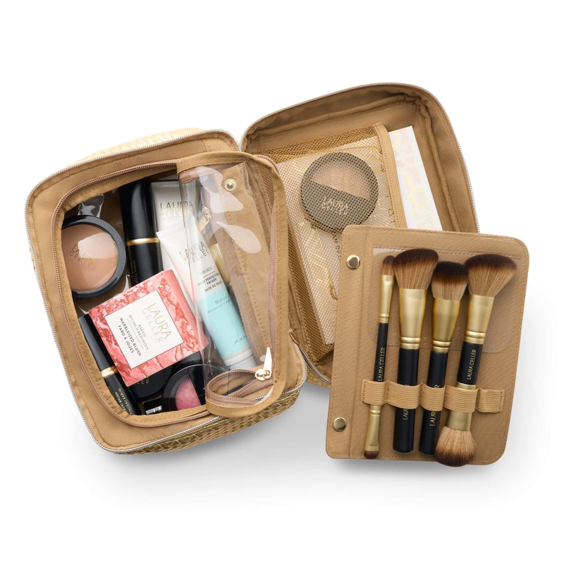 LAURA GELLER NEW YORK Train Case Makeup Organizer – Structured Cosmetic Bag with Brush Holders, Compartments & Travel-Friendly Storage