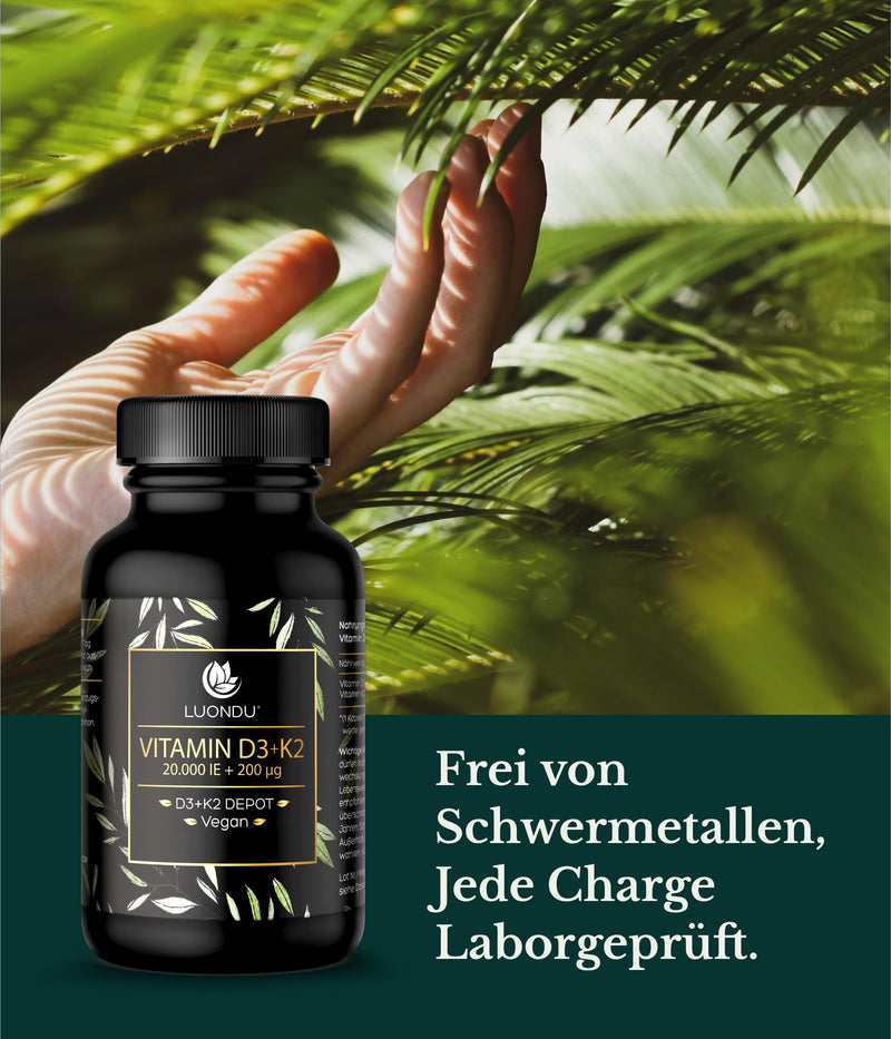 [Australia] - Luondu Vitamin D3 20,000 IU + Vitamin K2 MK7 200 mcg Depot (High Dose & Vegan) High Dose I No Additives, Made in Germany (30 Capsules) 