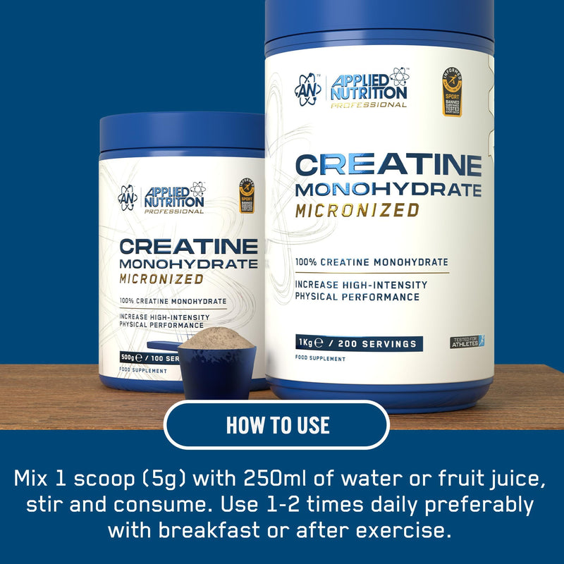 Applied Nutrition Creatine Monohydrate Powder 500g – 100% Micronized Creatine – 5g per Serving – Unflavoured – Supports High-Intensity Performance – 100 Servings 100 Servings (Pack of 1)