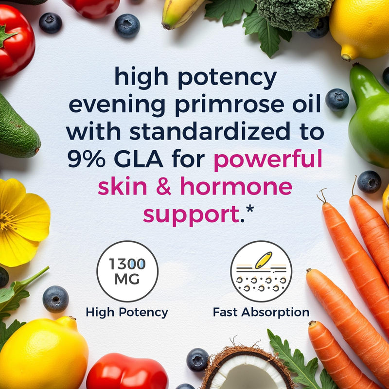 [Australia] - Vitalitown Evening Primrose Oil 1300mg, Cold-Pressed Seed Oil, Standardized 9% GLA (Gamma-Linolenic Acid), Healthy Skin & Hormonal Balance for Women, Non GMO, 60 Softgels 