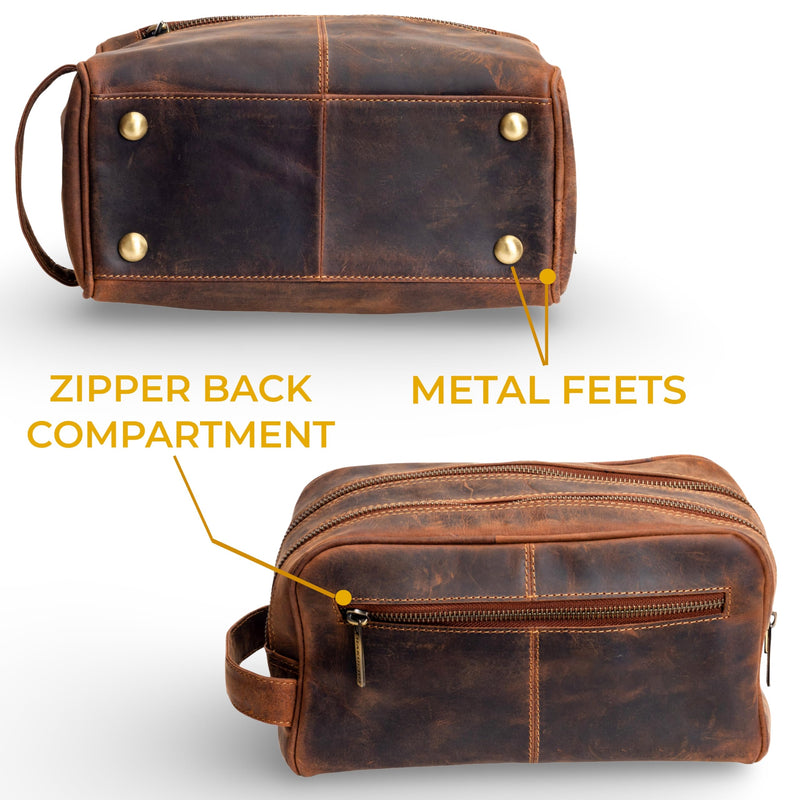 Full Grain Leather Toiletry Bag for Men & Women Travel Pouch, mens Shaving Kit travel bag Organizer with YKK Zipper, Spacious Bathroom Grooming Waterproof Lining dopp kits (Tan Brown) TAN BROWN 1