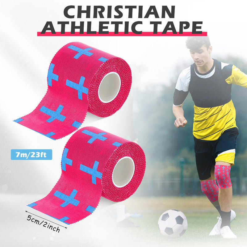 TrelaCo Wrist Tape Baseball Cross Athletic 2in x 23ft Cotton Cross Wrist Tape Serrated Edges for Fingers Ankles Injury Wrap, Football Baseball Hockey Soccer (2 Pcs,Rose Red) 2 Rose Red