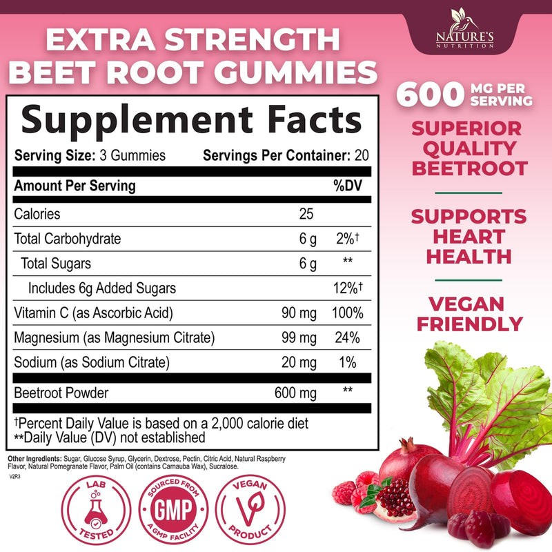 Beet Root Gummies - Super Food Beets Gummy for Energy, Heart Health, Nitric Oxide, & Circulation Support - Beet Chews Supplement with Beetroot Powder & Vitamin C - Vegan - Berry Flavored - 60 Gummies