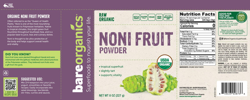 [Australia] - BareOrganics Noni Fruit Powder, 8 Ounce 