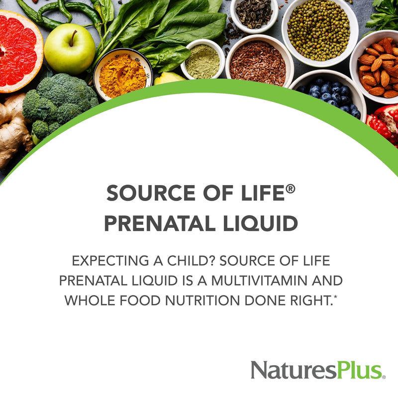 NaturesPlus Source of Life Prenatal Liquid - Tropical Fruit Flavor - 30 fl oz - Multivitamin & Mineral Supplement with Iron - Nutritional Support for Pregnancy - Gluten Free, Vegetarian - 30 Servings