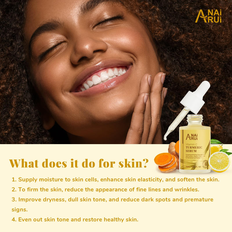 ANAI RUI Turmeric Vitamin C Face Serum, 1.05 FL.OZ | Glowing Turmeric Facial Serum, Anti-Aging Facial Serum for Wrinkles, Evening Tone, Moisturizing
