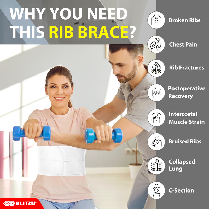 Broken Rib Brace for Women Men, 2 Panel Rib Cage Support Belt for Fractured, Bruised, Cracked, Dislocated Ribs Protection, Pre Post Surgery Recovery, Compression Wrap Binder for Chest, Stomach. Reg. Regular Size