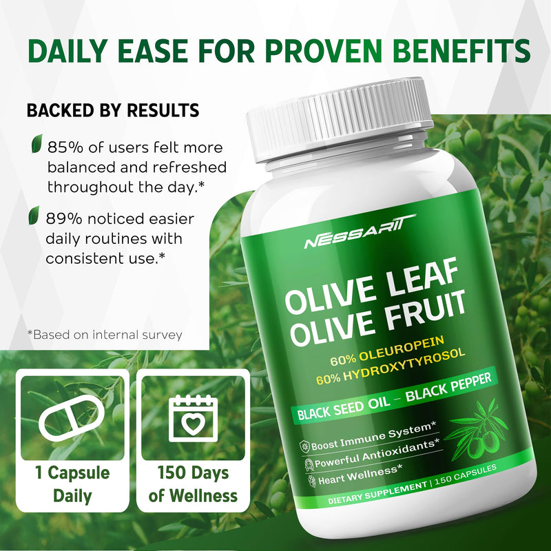 [Australia] - Olive Leaf & Olive Fruit 9,100mg with 60% Oleuropein & 60% Hydroxytyrosol ‚Äì Plus Black Seed Oil & Black Pepper ‚Äì 150 Capsules ‚Äì Made in USA 150 count (Pack of 1) 