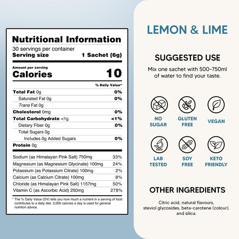 Strike Electrolytes | Zero Sugar Hydration Sachets with Sodium, Magnesium, Vitamin C & Trace Minerals | Vegan, Keto, Gluten-Free | Daily Electrolytes Powder (30 Sachets, Lemon Lime) 30 Sachets