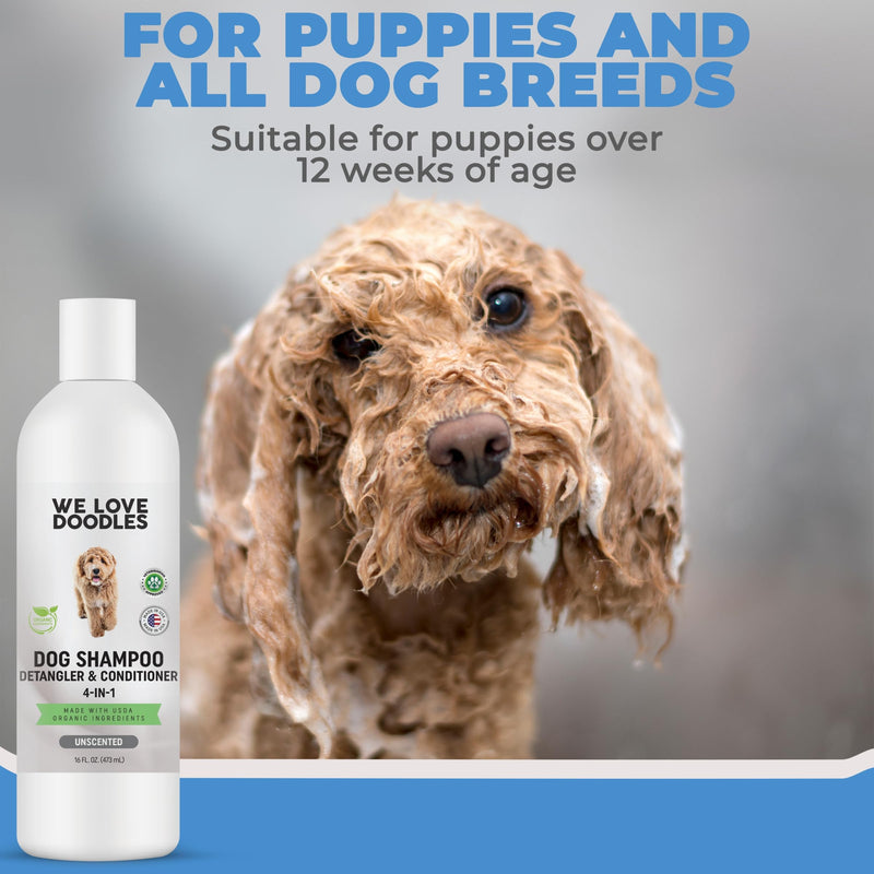 We Love Doodles Unscented Dog Shampoo & Detangler Spray - Made in USA, Organic Ingredients, Shampoo for Goldendoodles Doodles & Puppies, Dematting Spray for Dogs, Tangle Remover - PawsPlanet Australia
