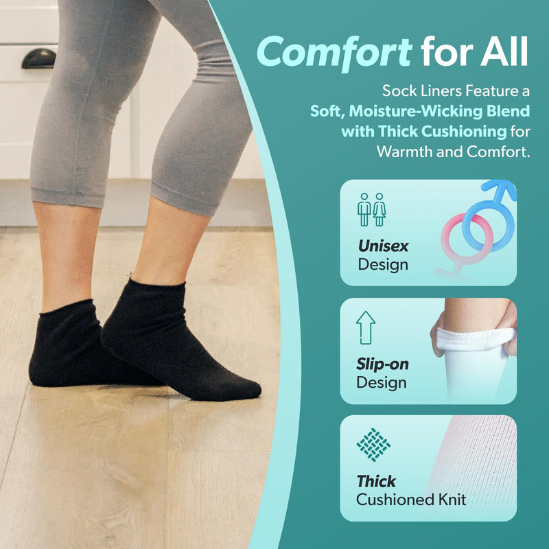 BraceAbility Post Op Shoe + Short Walking Boot Liner Socks Bundle - Orthopedic Foot Brace and Replacement Liners for Fractures, Broken Toe Recovery - Women’s Size 7.5-9.5, Men’s 6-8.5 (1 Pair Black)