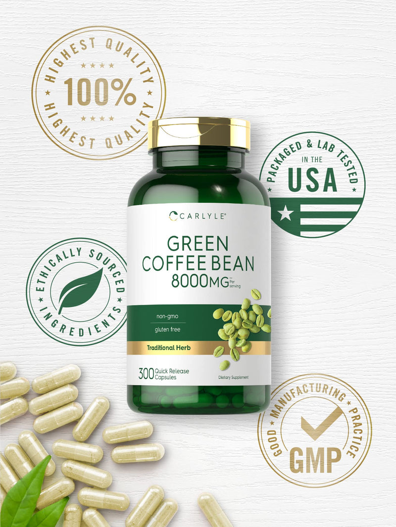 Carlyle Green Coffee Bean Extract | 8000 mg | 300 Capsules | Non-GMO and Gluten Free Formula | Traditional Herb Supplement