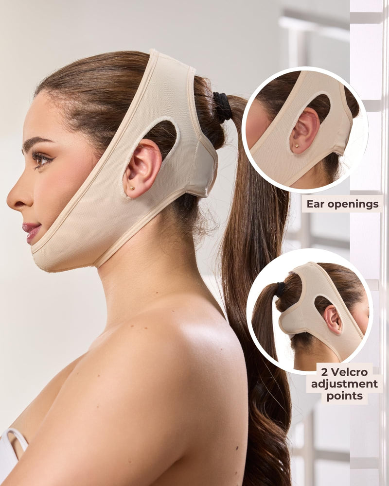 SHAPE CONCEPT High-Compression 319 Chin Strap for Sleeping, Double Chin Reducer, Powernet Face Lift Chin Strap Medium Beige