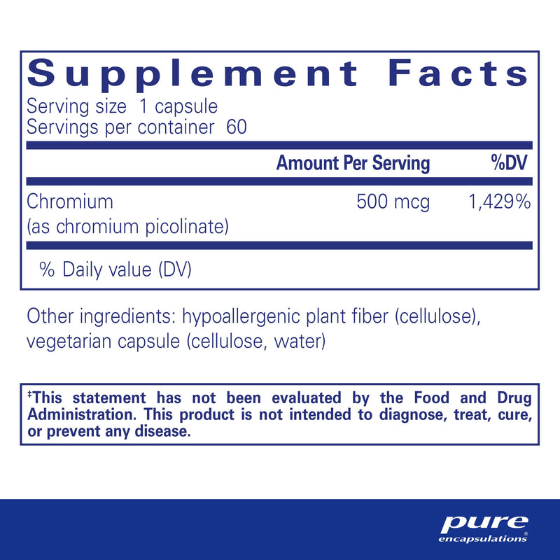 [Australia] - Pure Encapsulations Chromium (Picolinate) 500 mcg - for Lipid & Carbohydrate Metabolism* - Mineral Supplement - Superior Absorption Chromium Supplement - Vegan & Gluten Free - 60 Capsules 60 Count (Pack of 1) 