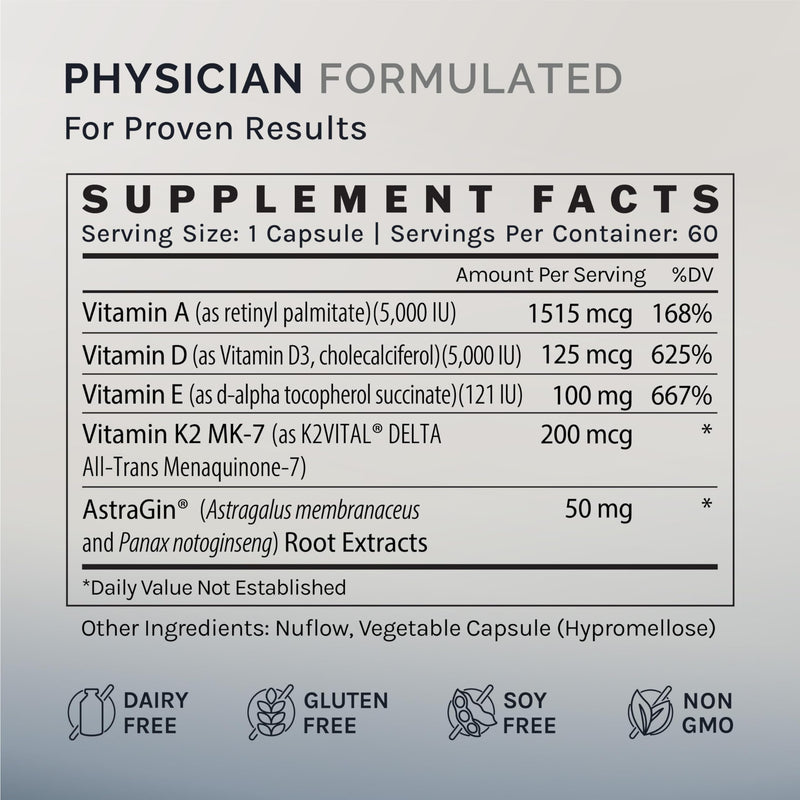 [Australia] - InfiniWell Defend Bone & Immune Support Supplement - Vitamin A, D3 & K2 Supplement - Bioavailable Ingredients in Active Nutrient Forms - Aid Bone Strength, Heart Health & More (60 Capsules) Regular 