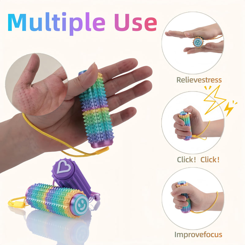 [Australia] - Little Ouchies Fidget Clicker (2 Pack) - Pain Stim Sensory Tool for ADHD Kids & Adults, Stress Relief Focus Keychain for Anxiety Autism, Portable Spiky Grippie Pocket Toy - Novelty Gifts for Friend Rainbow+deep Purple 