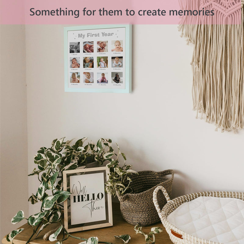 [Australia] - My First Year Photo Frame, Baby Keepsake Frame Baby Picture Frame, Baby Milestone Nursery Decor, Baby First Birthday Party Baby Shower Decor - White White Square 