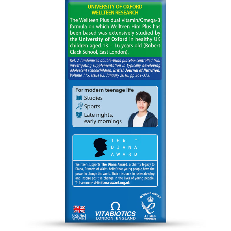 Vitabiotics Wellteen Him Plus Omega-3 - Maximum Nutritional Support for Teenagers and Young Men Ages 13-19 - 56 Tablets and Capsules