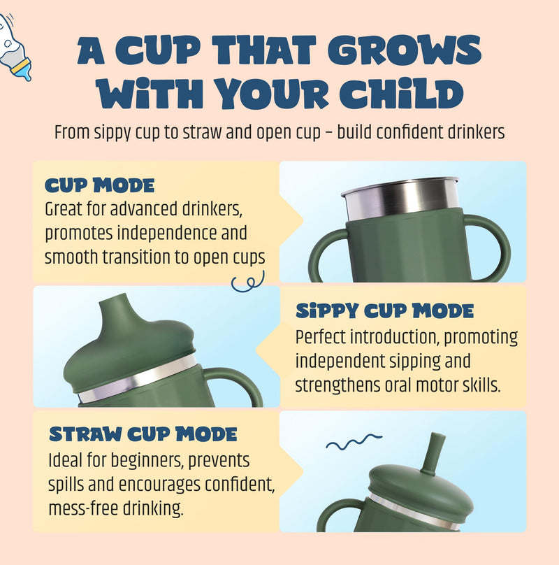 [Australia] - Jumble Dream Baby & Toddler Stainless Steel Sippy Cup Silicon Training Stainless Steel Kids Cups with Straw, Babies Tumbler with Straw No Spill | 6-24 Month Toddler Sippy Cup (Sage Breeze) Sage Breeze 