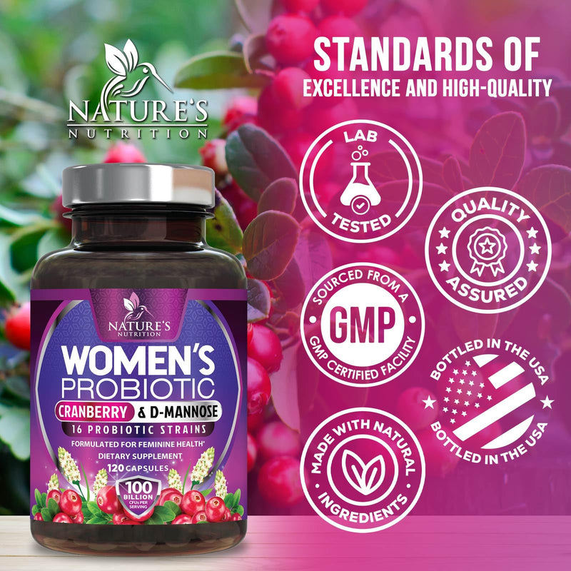 Probiotics for Women 100 Billion CFU Per Serving - 16 Unique Strains, Prebiotics Cranberry & Lactobacillus, PH Balance, Digestive & Gut Health, Vaginal & Immune Support Women's Probiotic, 120 Capsules 120 Count (Pack of 1)