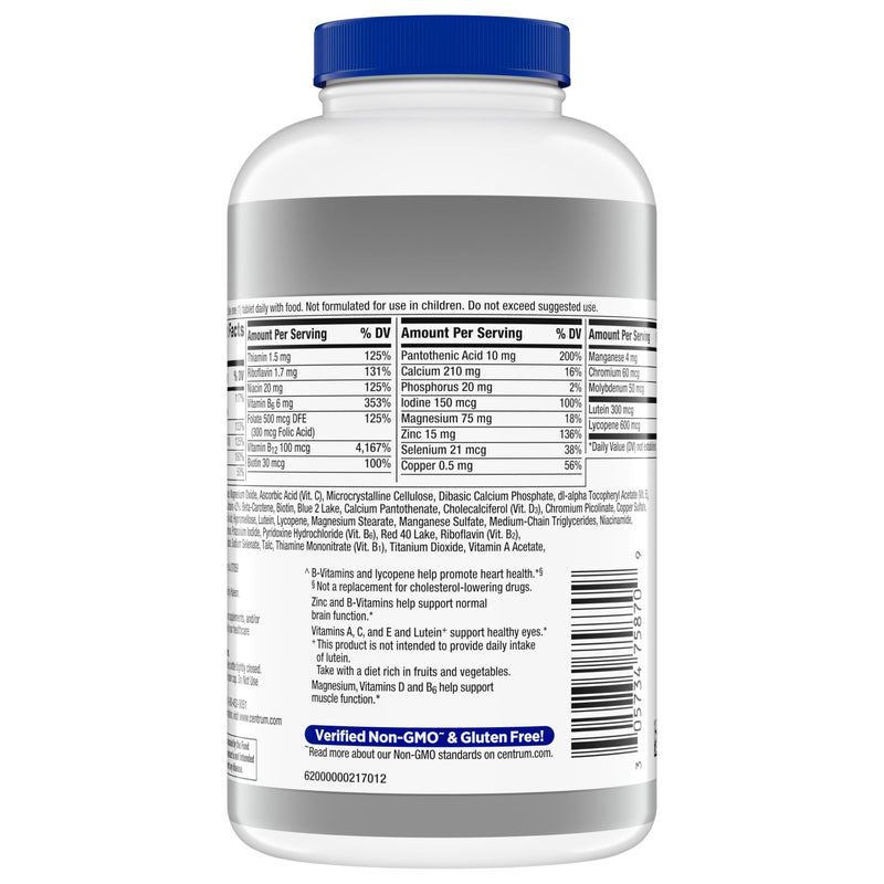 Centrum Silver Men's 50+ Multivitamin with Vitamin D3, B-Vitamins, Zinc for Memory and Cognition - 200 Tablets | Contains Vitamins D3, E, B6, and B12, Gluten Free, Non-GMO Ingredients, GLP-1 Support New 200 Count (Pack of 1)