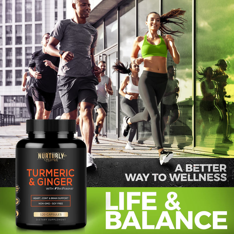 Vitamin B Complex and Turmeric Curcumin with BioPerine & Ginger - Contains All Essential B Vitamins - B1, B2, B3, B5, B6, B7, B9, B12 and Biotin - High Absorption Turmeric Supplements