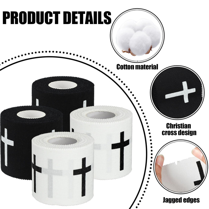 4 Pcs Christian Athletic Tapes Religious Sport Tape with Cross White Black Bible Verse Wrist Tapes Cross Athletic Wrist Tape for Sports Gymnastics Tennis Boxing Athlete First Aid Injury Wrap, 2inx23ft