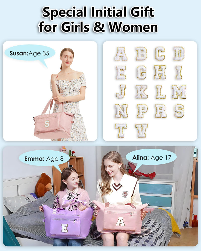 Women Girl Birthday Gifts Weekend Sleepover Overnight Duffle Bag | Teen Teenage Trend Stuff, 50L Carry on Bag Duffel Bags, GYM Bag with Shoes Compartment ,Hospital Bags Pink A