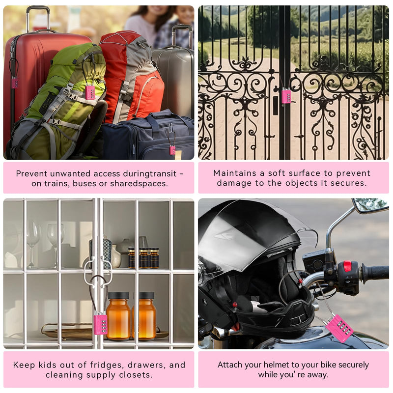 SEPOX® Resettable 4-Digit Padlock Bundle – 4-Pack Black 16cm & 12-Pack Pink 18cm for Gym, Travel & Storage