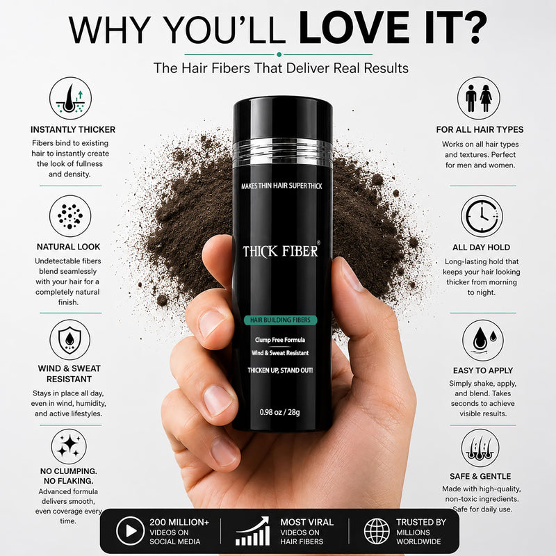 THICK FIBER Hair Fibers for Women & Men with Thinning Hair, (Dark Brown), 28g, Hair Loss Concealer, Covers Bald Spots, Hairline & Sparse Areas, Natural Fuller Looking Hair 0.88 Ounce (Pack of 1) Dark Brown