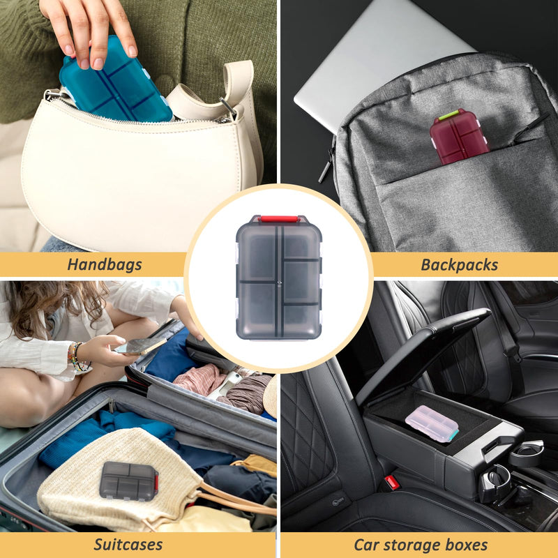 2 Pcs Pill Organizer with Medicine Labels, Portable Travel Medicine Daily Pill Container Organizer 7 Day Pill Case Storage Vitamin Fish Oil (White & Gray, 320 Medicine Lables) White + Gray 2 PCS