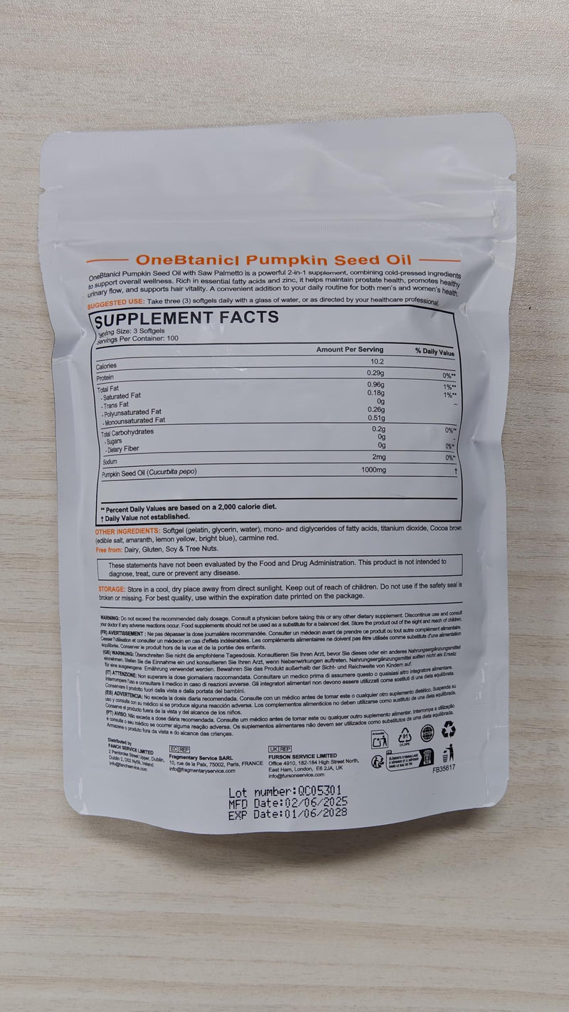Pumpkin Seed Oil Capsules 1000mg per Serving, Cold Pressed Formula, Supports Prostate & Urinary Health, Hair Vitality, Rich in Essential Fatty Acids & Zinc, Vegan, Non-GMO, 300 Softgels