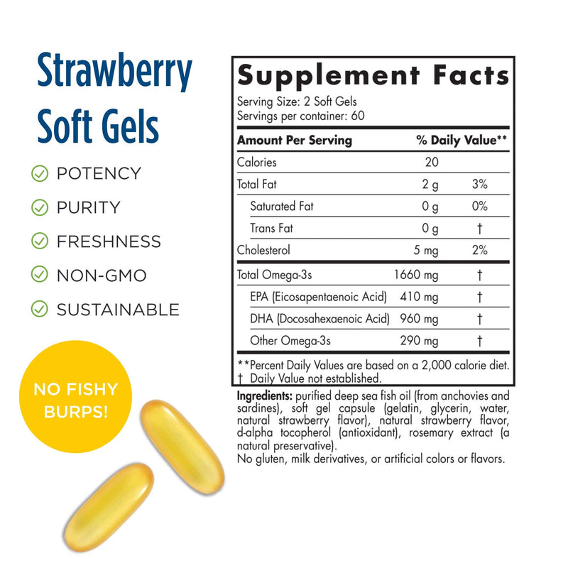 [Australia] - Nordic Naturals ProDHA 1000, Strawberry - 120 Soft Gels - 1660 mg Omega-3 - High-Intensity DHA Formula for Neurological Health, Mood & Memory - Non-GMO - 60 Servings 120 Count (Pack of 1) 