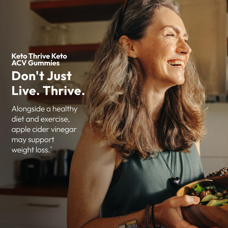 Justified Laboratories Keto Thrive Keto ACV Gummies (1000 mg) - 60 Count - Formulated with Apple Cider Vinegar, Folate & Vitamin B12 - Non-GMO, Vegan, Gluten Free - 30 Servings 60 Count (Pack of 1)