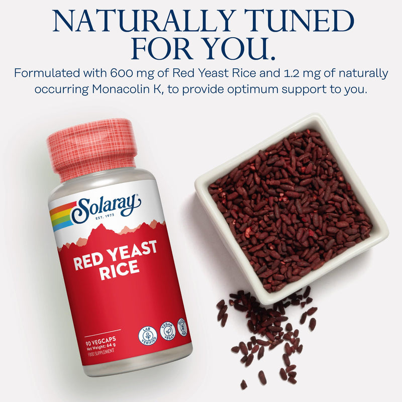Solaray Red Yeast Rice 600mg - 90 Vegan Capsules - High Strength Herbal Supplement from Monascus Purpureus with Monacolin K - Lab Verified, GMO & Gluten Free